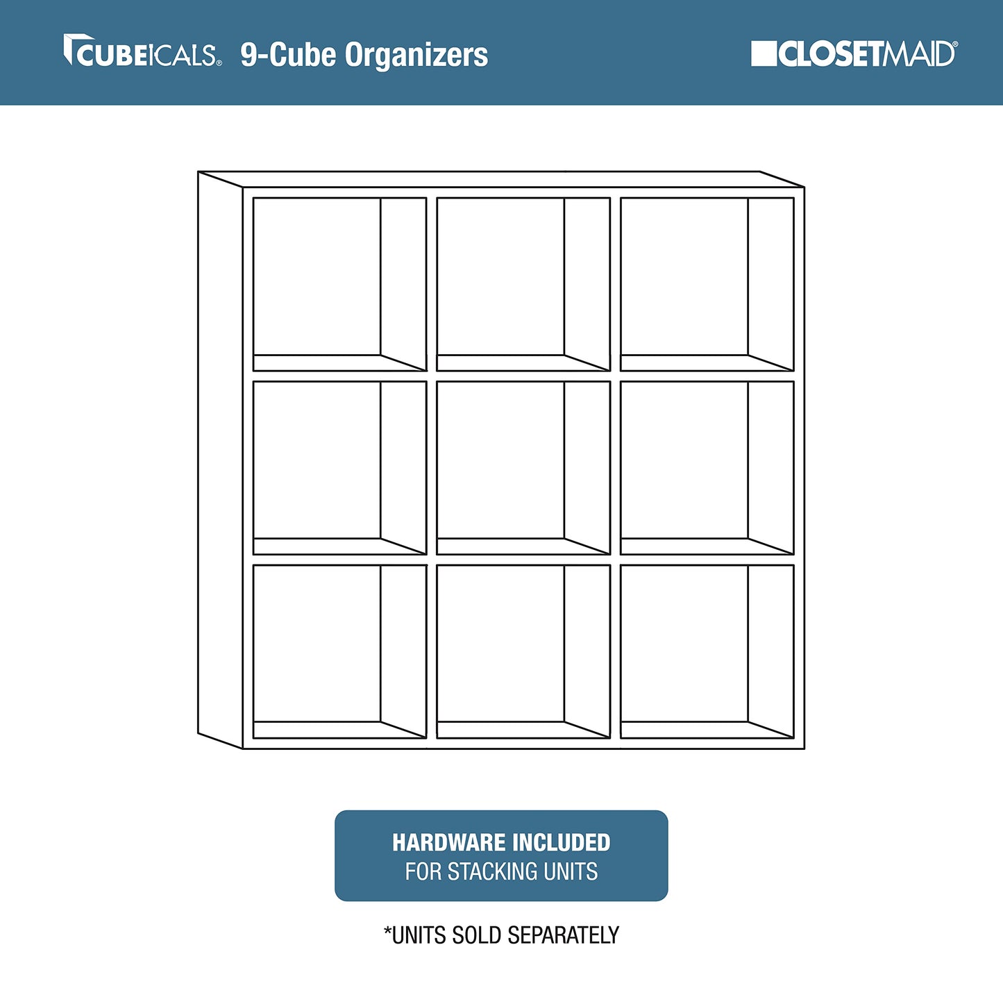 ClosetMaid Cubeicals 9 Cube Storage Shelf Organizer Bookshelf, Square Shape, Easy Assembly - Birch