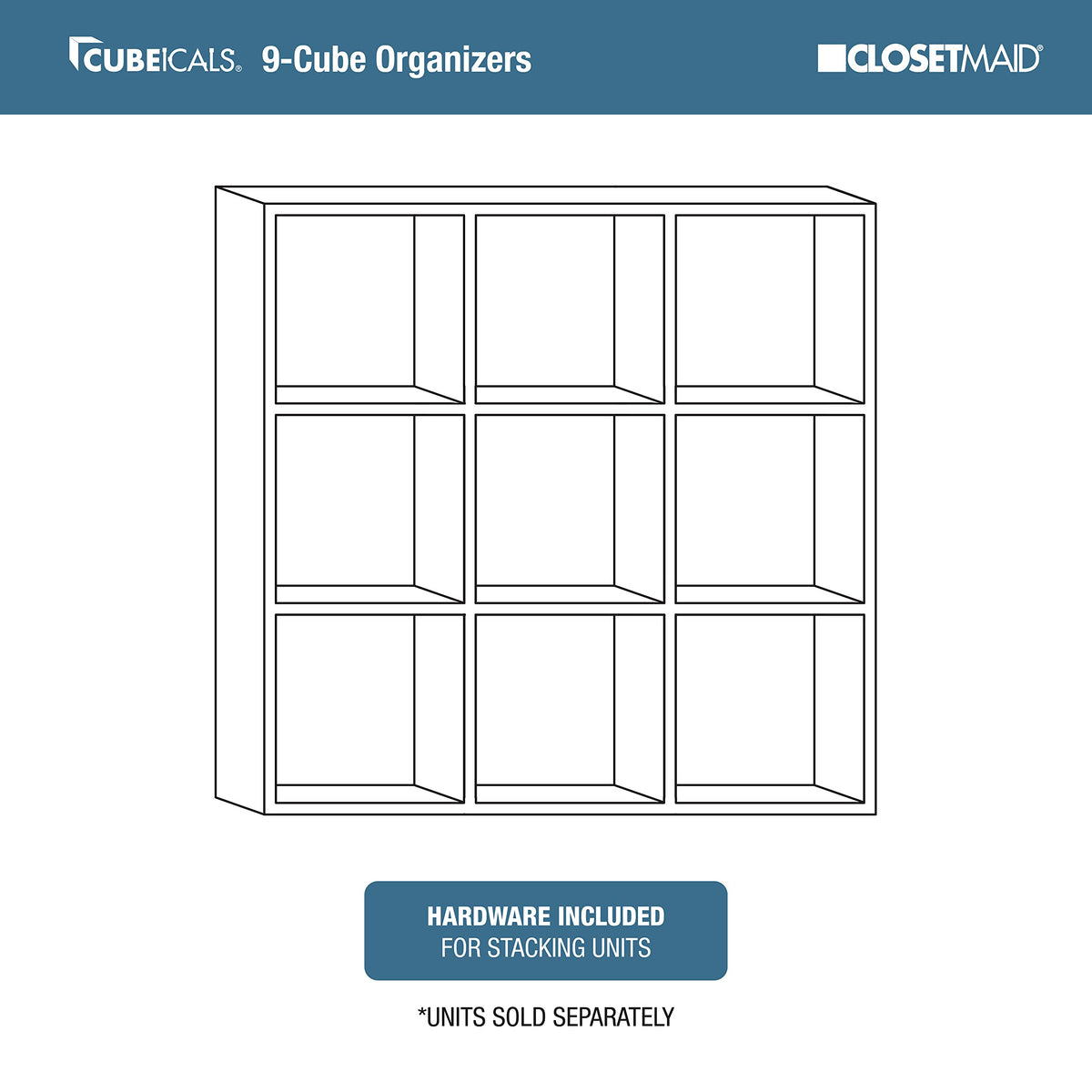 ClosetMaid Cubeicals 9 Cube Storage Shelf Organizer Bookshelf, Square Shape, Easy Assembly - Birch