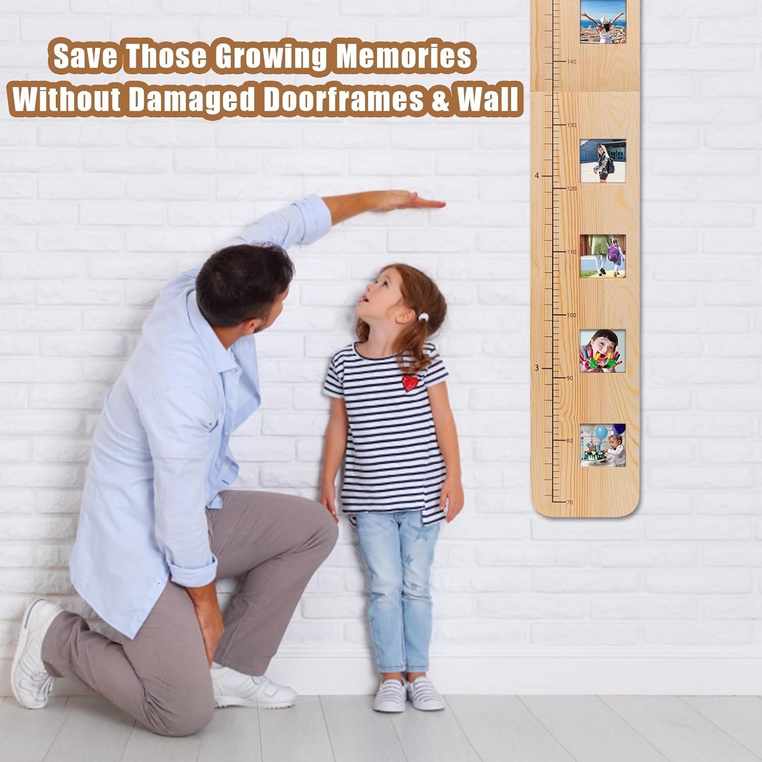 Garybank Solid Wood Growth Chart for Kids with Picture Frames, Height Measurement Ruler Milestone