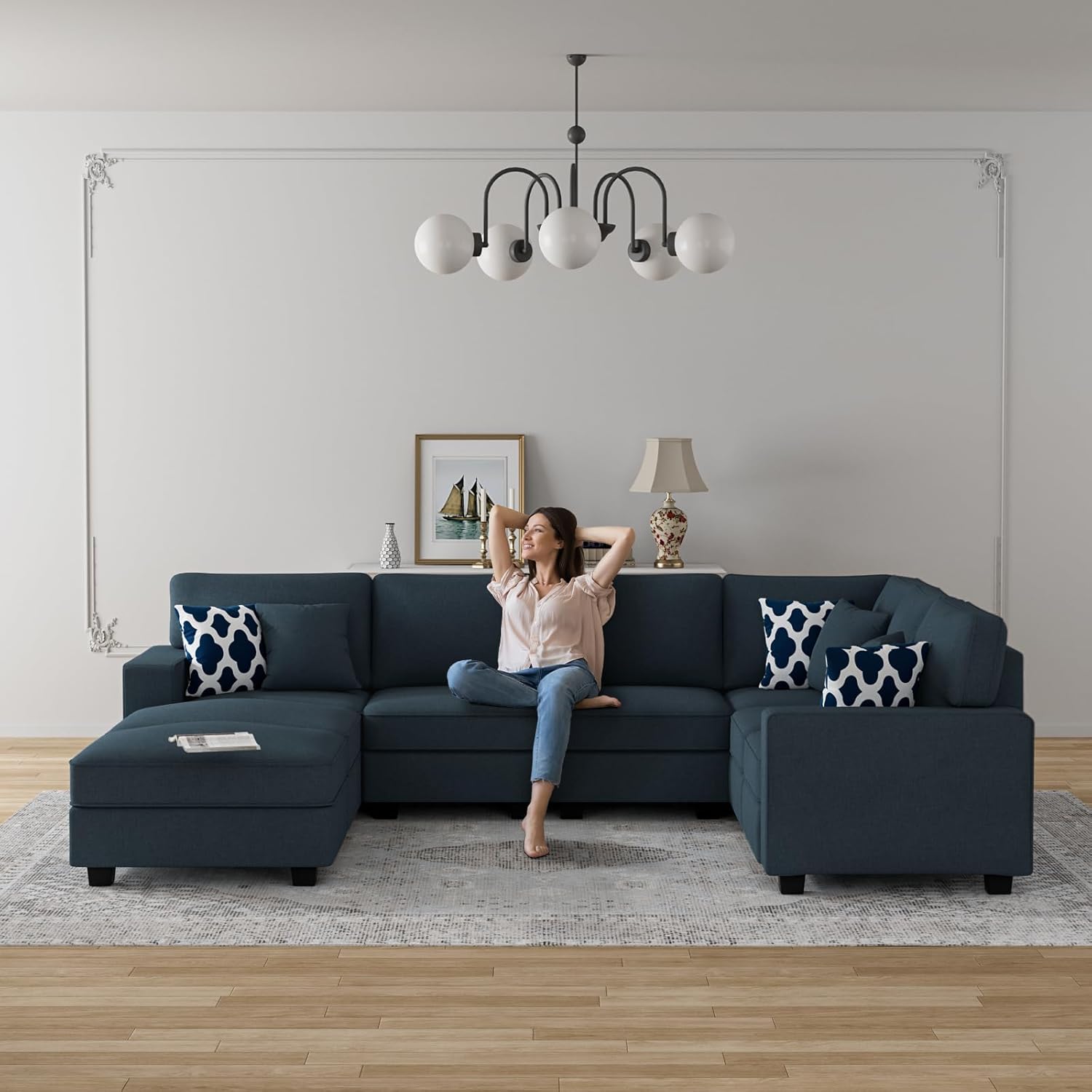 L Lengend Vansen Modular Sectional Sofa U Shaped Couch with Ottoman Modern Reversible Corner