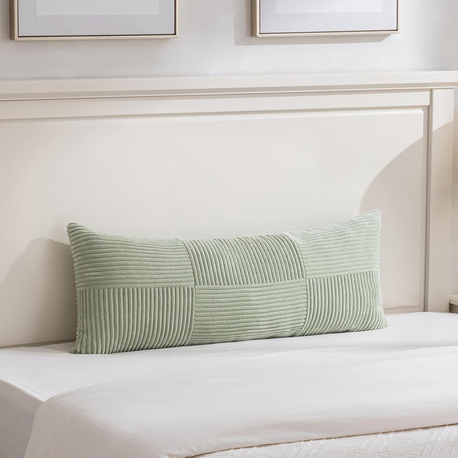 Fancy Homi Set of 2 Sage Green Boho Long Lumbar Body Decorative Throw Pillow Cover 14x36 Inch for