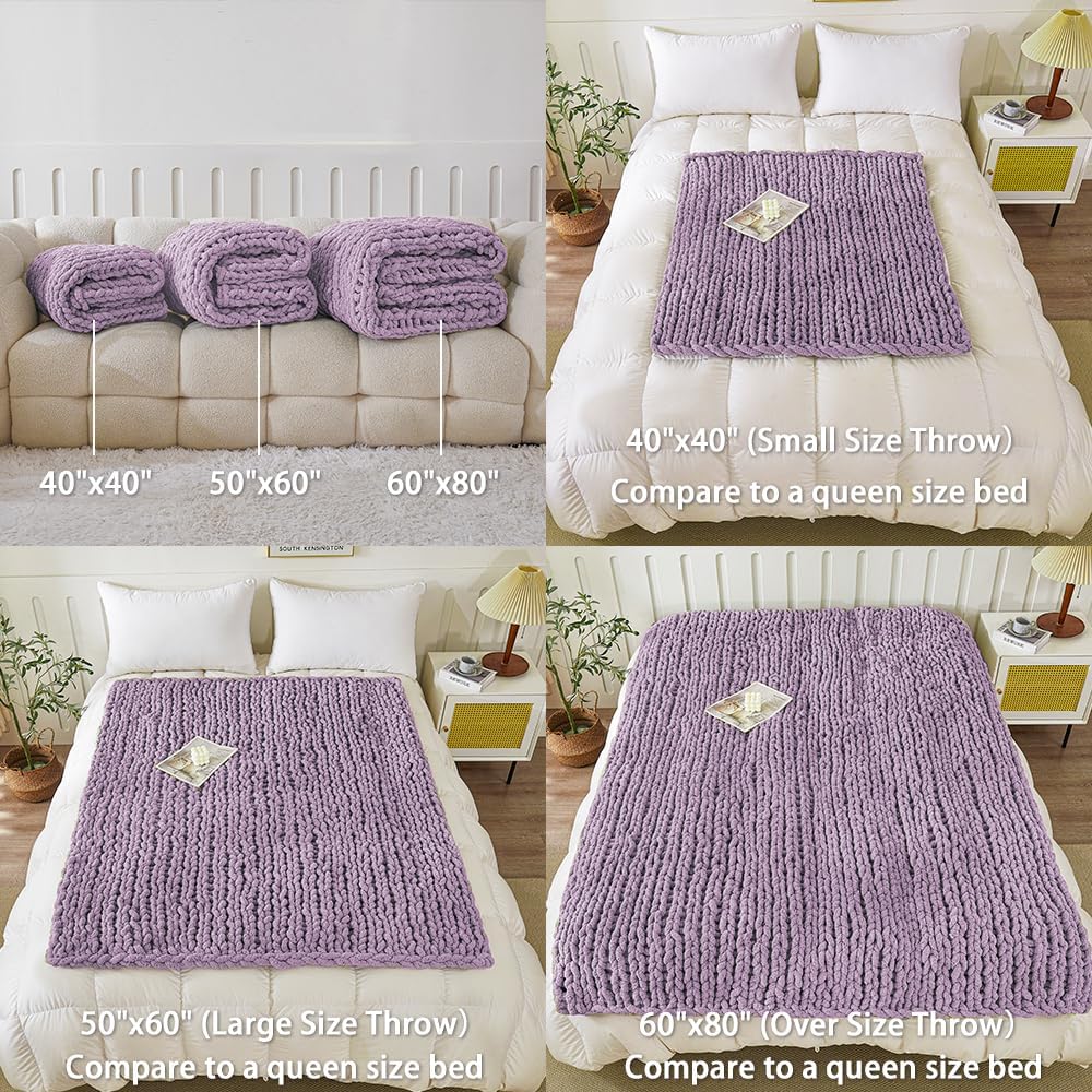 WESHIONGOO Chunky Knit Blanket Throw 50"×60" Knitted Throw Blankets for Couch Bed Fluffy Soft