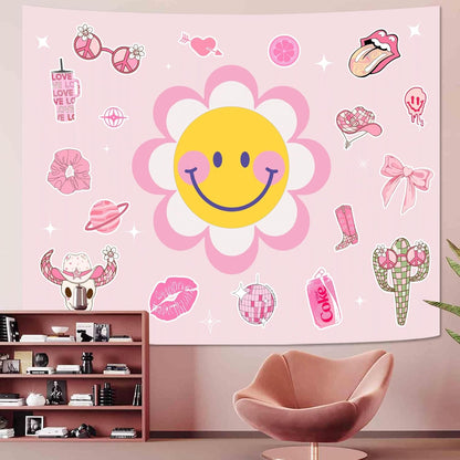 Lunerfex Y2K Tapestry Pink Sun Wall Tapestry, Cute Tapestries for Bedroom Funny Tapestries Wall