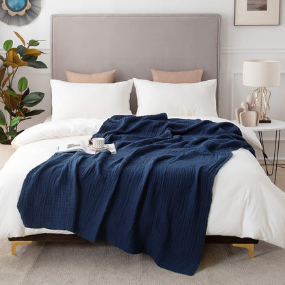 EMME Cotton Blanket Queen Size for Bed Soft Large Muslin Bed Blankets 90"x90" Lightweight