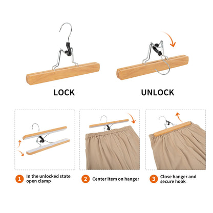 Amazon Basics Wooden Pants Hangers Closet Organizer, Natural, 20-Pack