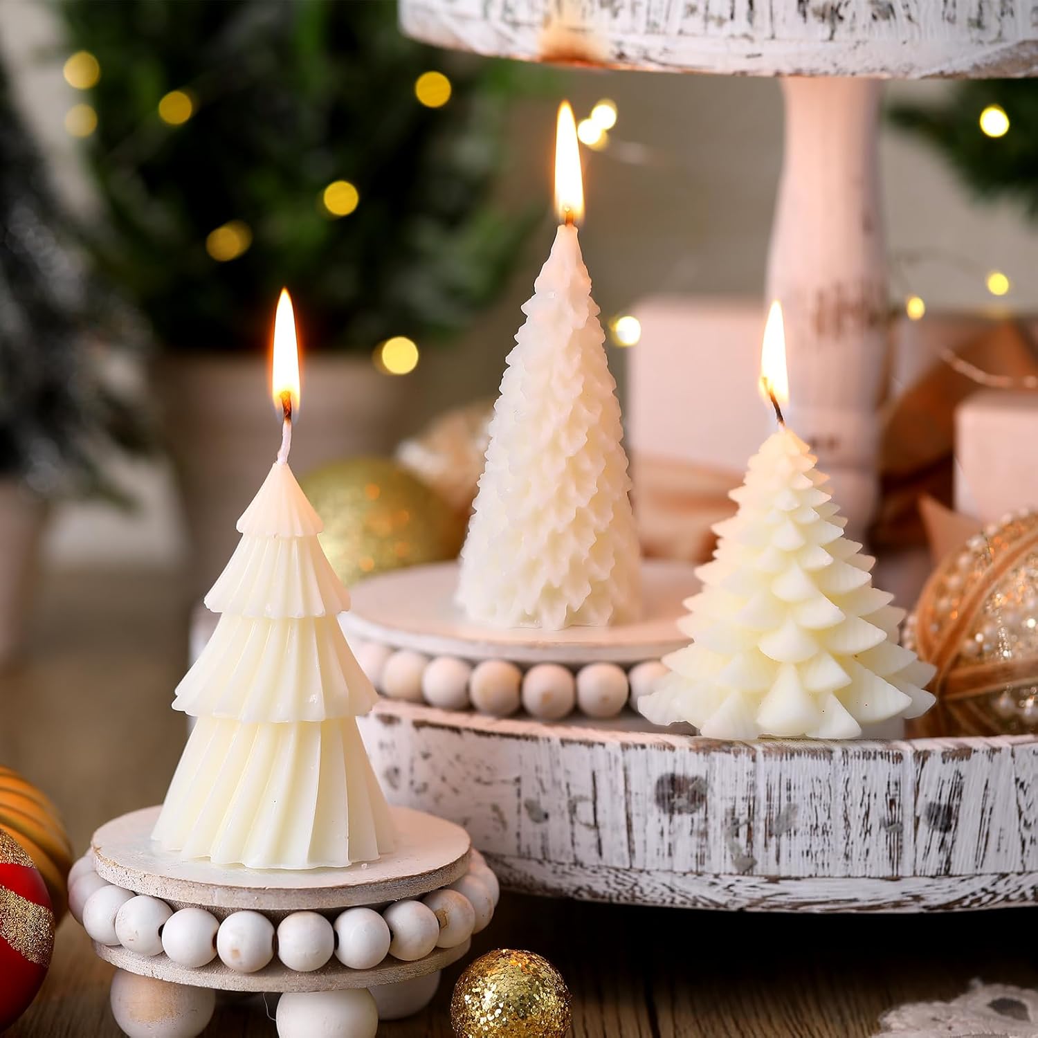 6 Pcs Christmas Tree Shaped Candles Xmas Wax Scented Candles White Green Decorative Christmas Tree