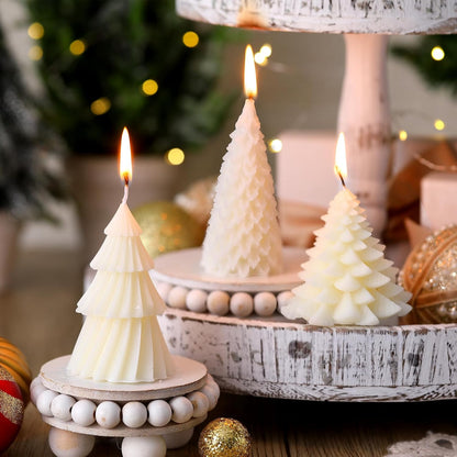 6 Pcs Christmas Tree Shaped Candles Xmas Wax Scented Candles White Green Decorative Christmas Tree