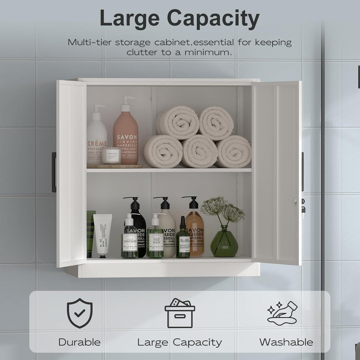 Wall Cabinet,Lockable Storage Cabinets with Adjustable Shelf,Locking Wall Storage Cabinet with
