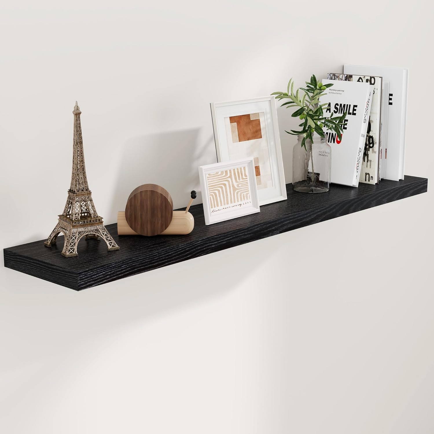 55 Inch Floating Shelves Black, Rustic Wood Floating Shelf Wall Mounted, 9 Inch Deep Floating Shelf