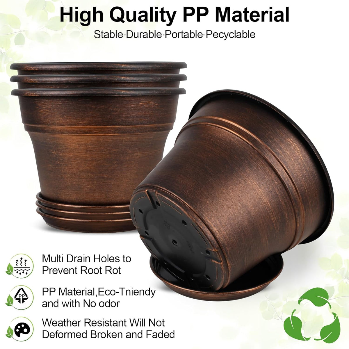 10 Inch Planters Plant Pots Indoor Outdoor, 4 Pack Plastic Flower Pot for Indoor Plants with