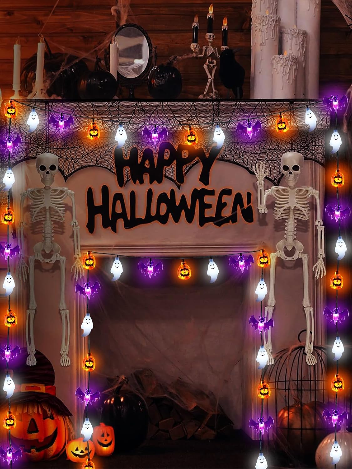 Halloween String Lights, 3D Pumpkin Bat Ghost Fairy Lights Battery Operated with Remote, 30LED