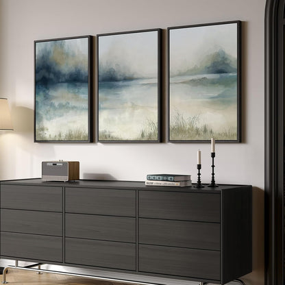 Large Framed Abstract Nature Landscape Wall Art for Living Room, 3 Piece Modern Canvas Prints