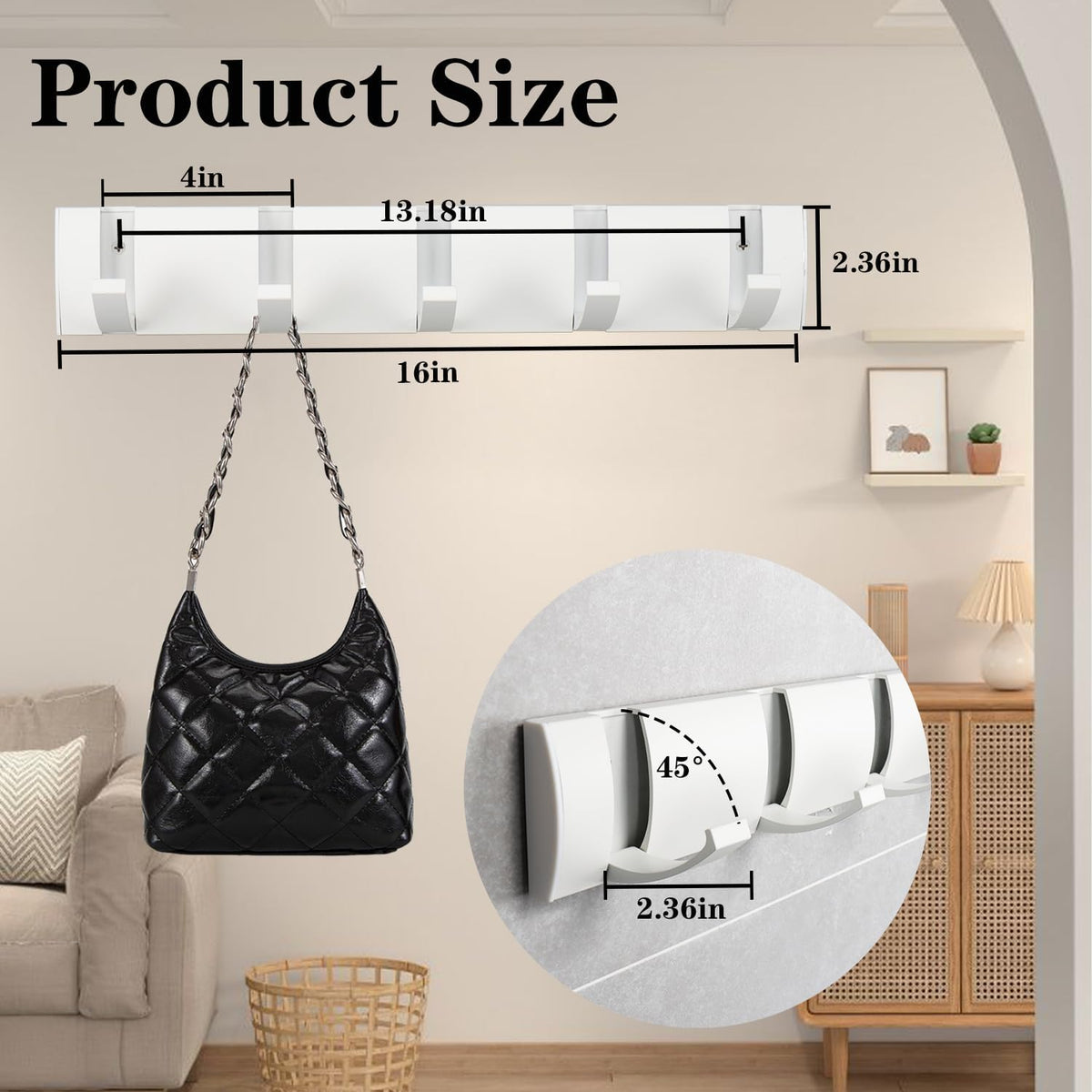 Folding Coat Hooks, Wall Mounted Coat Rack with 5 Retractable Hooks, Heavy Duty Towel Rack for