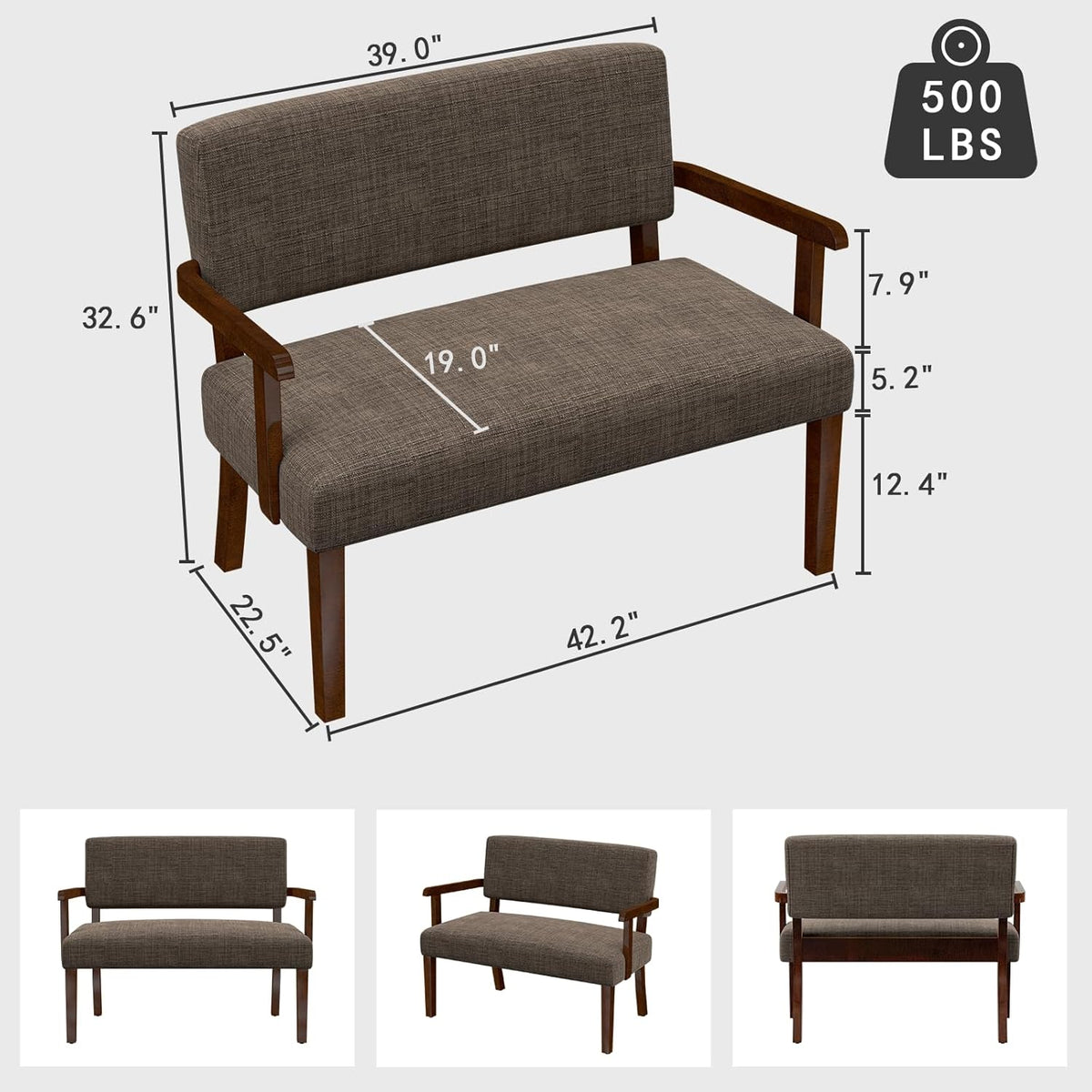 Accent Chair 2 Seat, Arm Chairs with Soft Seat and Armrests for Living Room, Love seat for Dining