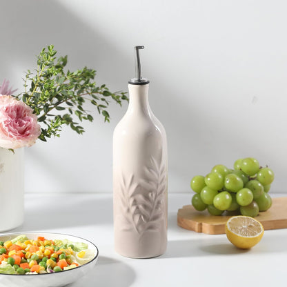 Sweejar Ceramic Olive Oil Dispenser Bottle, 24 Oz Relief Opaque Oil Cruet Protects To Reduce