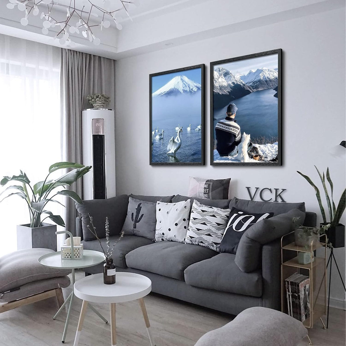 VCK 27x40 Solid Wood Poster Frames Set of 3, Exclusive Woodgrain Black Picture Frame, Wall Mounting