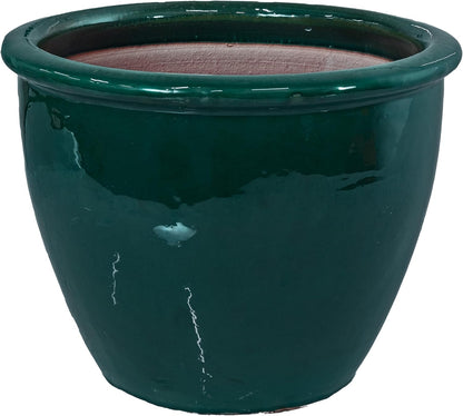 Sunnydaze Chalet Large Ceramic Plant Pot - Round Outdoor Glazed Ceramic Planter Pot with Drainage