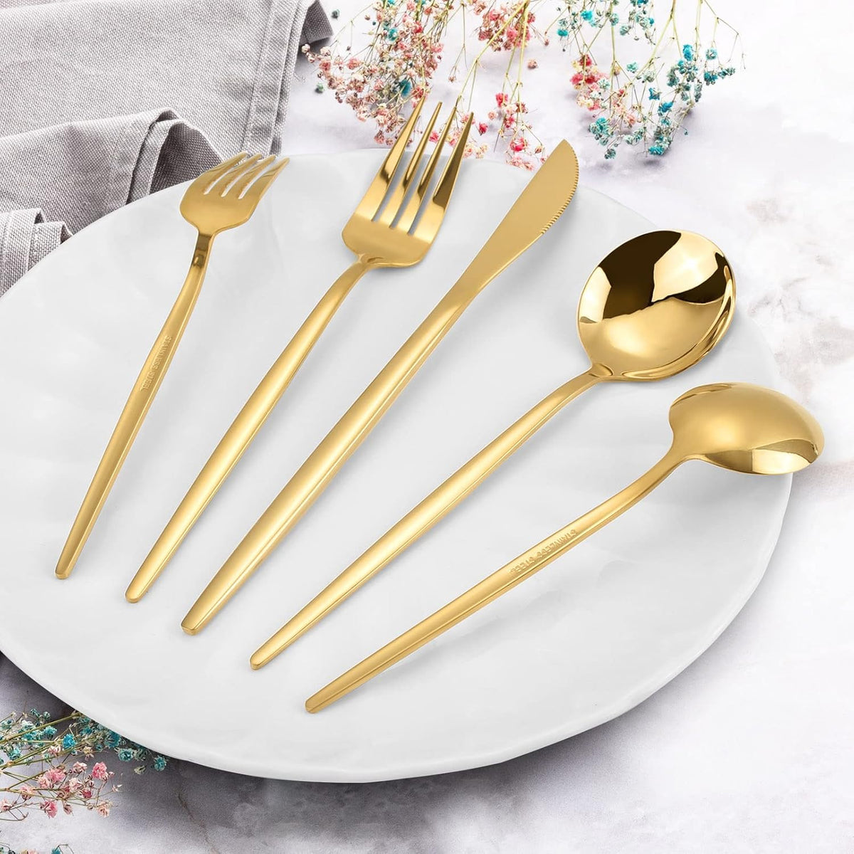 Gold Silverware Set, KassKa 40 Pieces Flatware Cutlery Set, Stainless Steel Utensils Set Spoon Fork