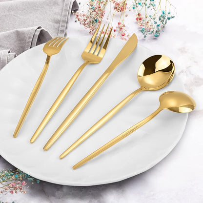 Gold Silverware Set, KassKa 40 Pieces Flatware Cutlery Set, Stainless Steel Utensils Set Spoon Fork