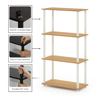 Furinno Turn-N-Tube Storage Shelves, 4-Tier Book Shelf, Corner Shelf, Toolless Open Shelves, for