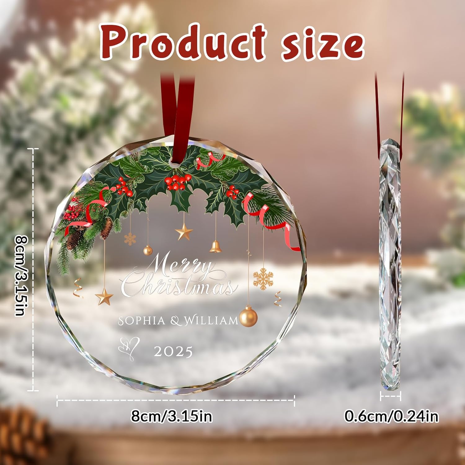 Custom Christmas Ornament Glass-Personalized Christmas Ornaments with Photo/Name/Date/Text,Wedding