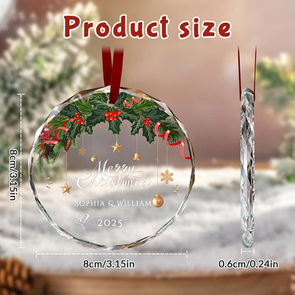 Custom Christmas Ornament Glass-Personalized Christmas Ornaments with Photo/Name/Date/Text,Wedding