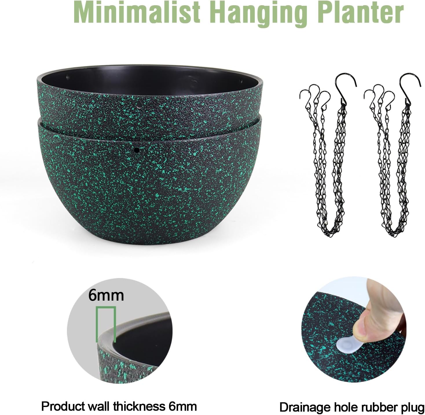 8 inch Small Hanging Planters for Indoor Outdoor Plants, 2 Pack Hanging Flower Pots with Drainage