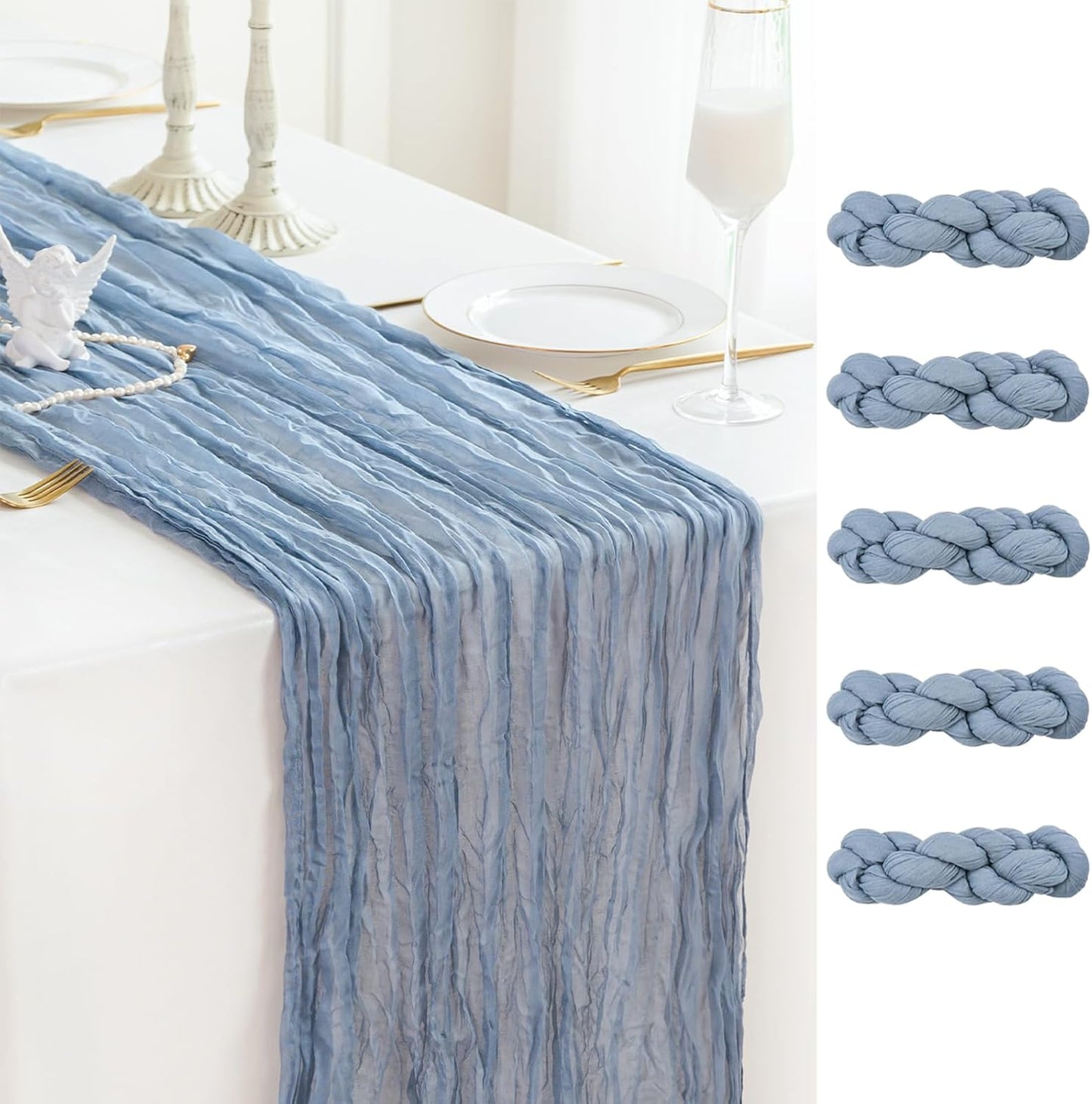 Sioloc 5 Pack Dusty Blue Cheesecloth Table Runner Fall Autumn Decor for Home 10ft Table Cloth for