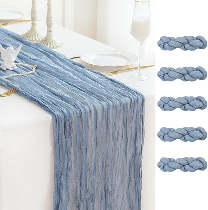 Sioloc 5 Pack Dusty Blue Cheesecloth Table Runner Fall Autumn Decor for Home 10ft Table Cloth for