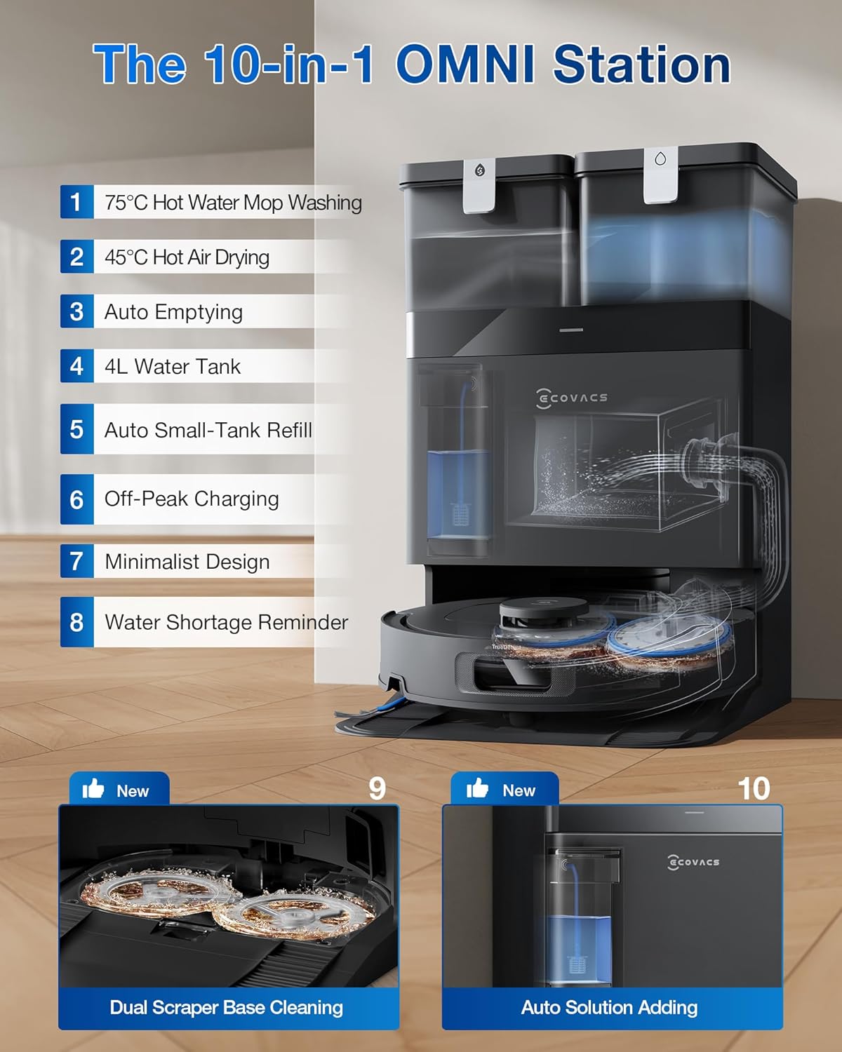 ECOVACS DEEBOT T30C Robot Vacuum and Mop, 20,000Pa Suction, TruEdge Adaptive Edge Mopping