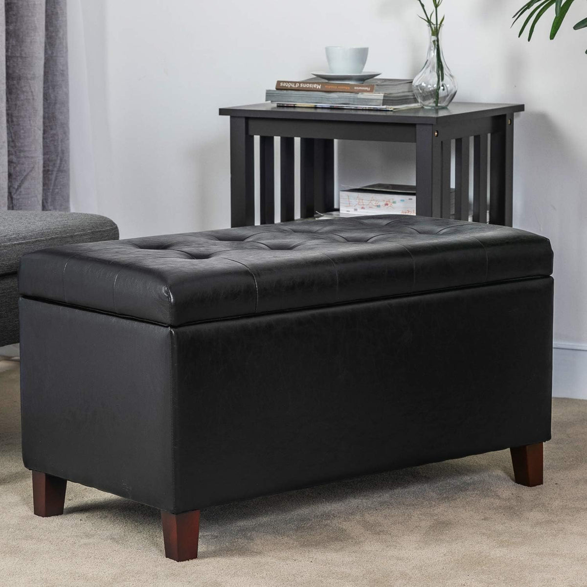 Asense Storage Ottoman Bench, Faux Leather Upholstered End of Bed Bench with Safety Hinge Wooden
