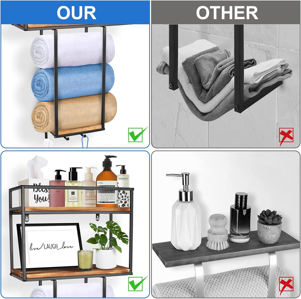 Towel Rack Wall Mounted - Space-Saving Design for Small Bathrooms - Versatile Organizer for Towels