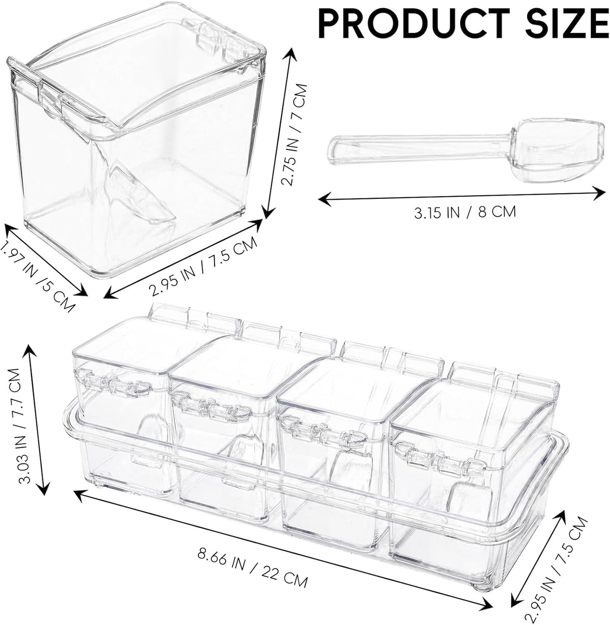 Clear Seasoning Box, 4 Pieces Seasoning Rack Spice Pots, Storage Container Condiment Jars Acrylic