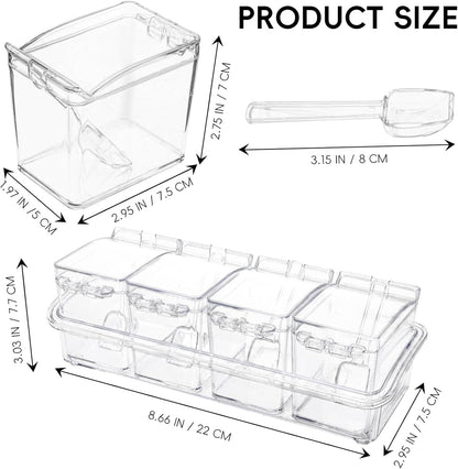 Clear Seasoning Box, 4 Pieces Seasoning Rack Spice Pots, Storage Container Condiment Jars Acrylic