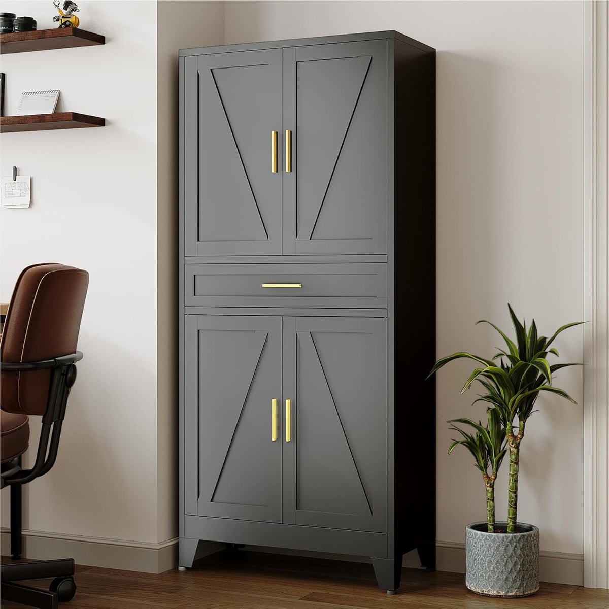 71 "Farmhouse Metal Filing Cabinet with a Drawer and 4 Adjustable Shelves, with 4 Large barn Door
