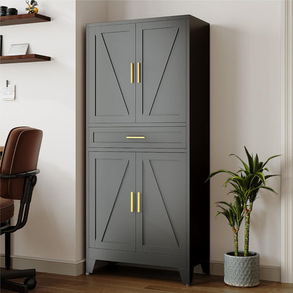 71 "Farmhouse Metal Filing Cabinet with a Drawer and 4 Adjustable Shelves, with 4 Large barn Door