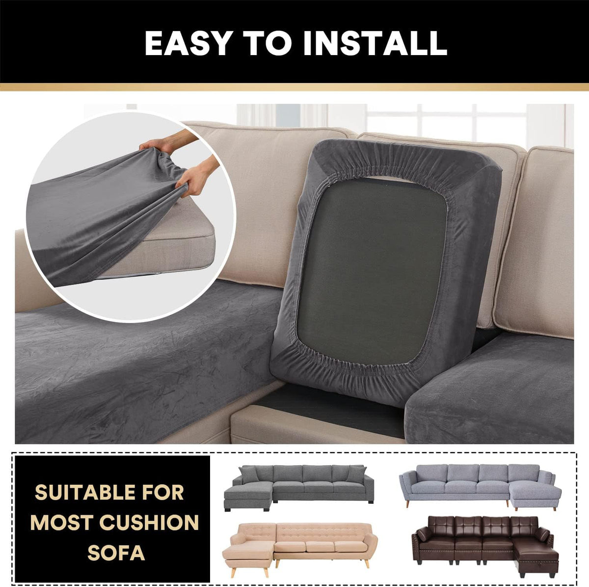 PrinceDeco Sectional Couch Covers 4 Pieces Velvet Separate Couch Cushion Covers L Shape for