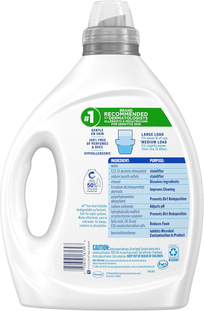 all Liquid Laundry Detergent, Free Clear for Sensitive Skin with OXI, Unscented and Hypoallergenic