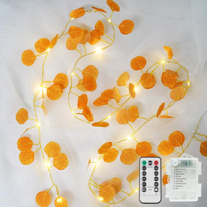 suddus Vine with Fairy Lights Battery Operated, 33ft 100 LED Eucalyptus Leaf String Lights with