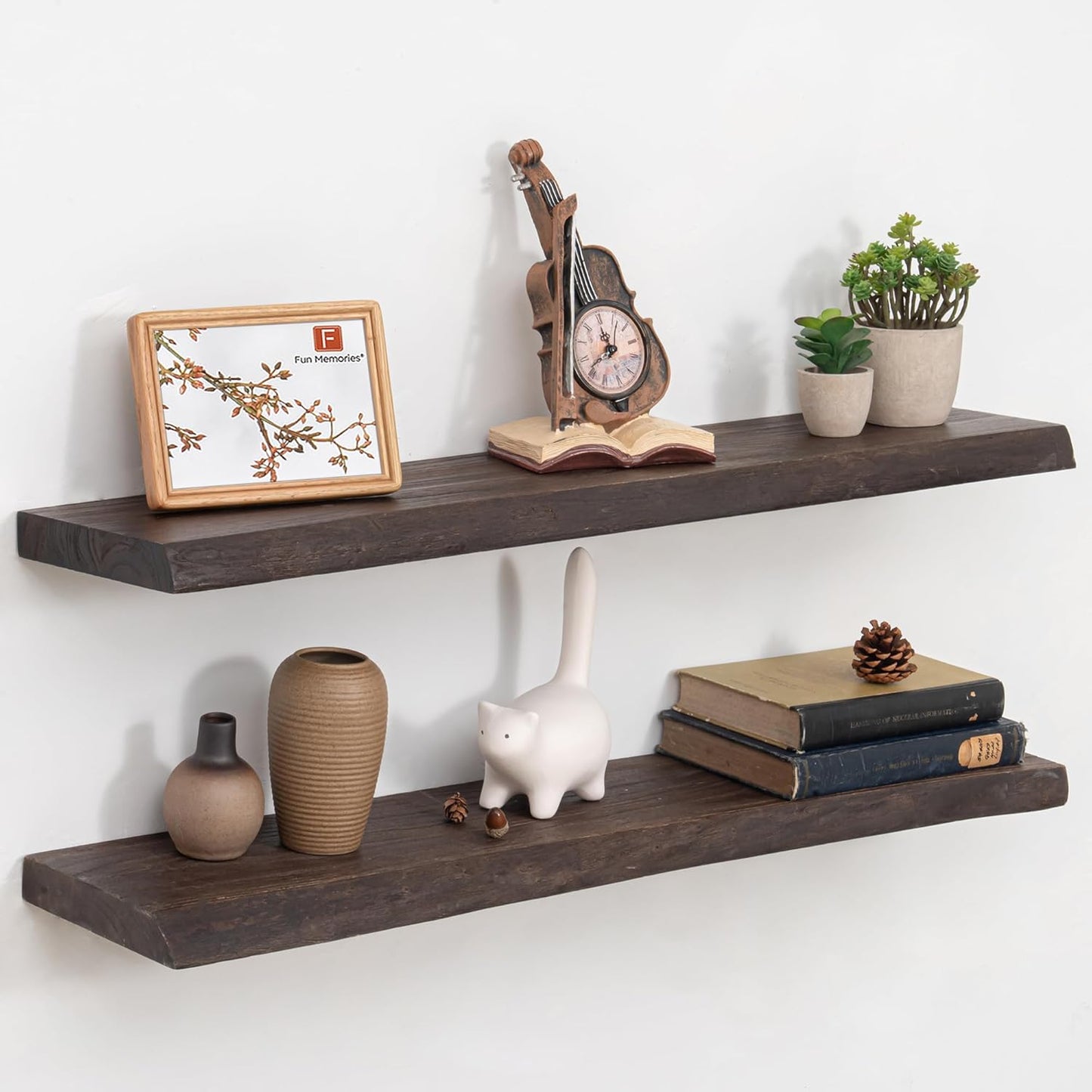 Fun Memories Solid Elm Wood Floating Shelves, 36 Inch Floating Shelves for Wall, Wall-Mounted Live