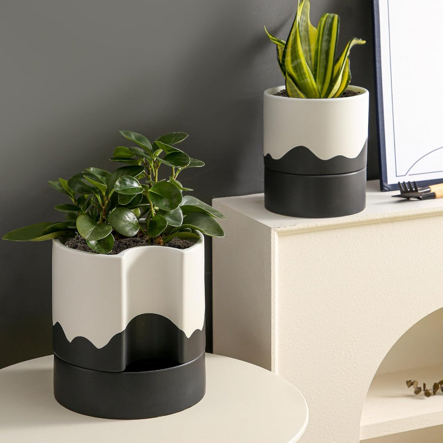 Nihow Self Watering Plant Pot: 8 Inch Ceramic Planter with Drainage Hole & Water Storage Plus for