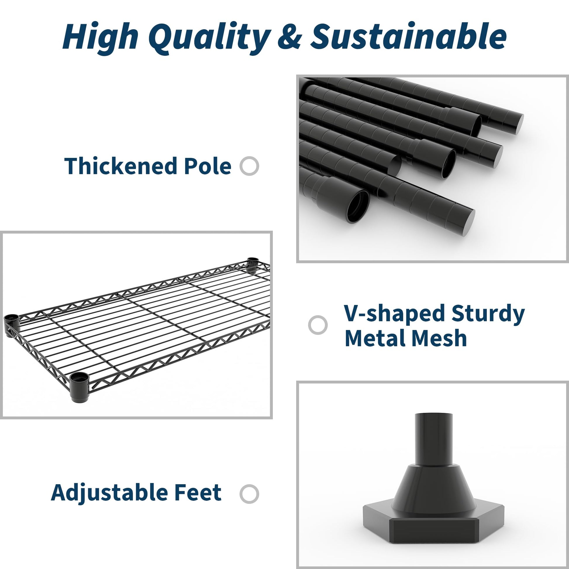 71"W Metal Storage Shelves 5-Tier, Heavy Duty 1325LBS Wire Rack Shelving Unit, Adjustable Black