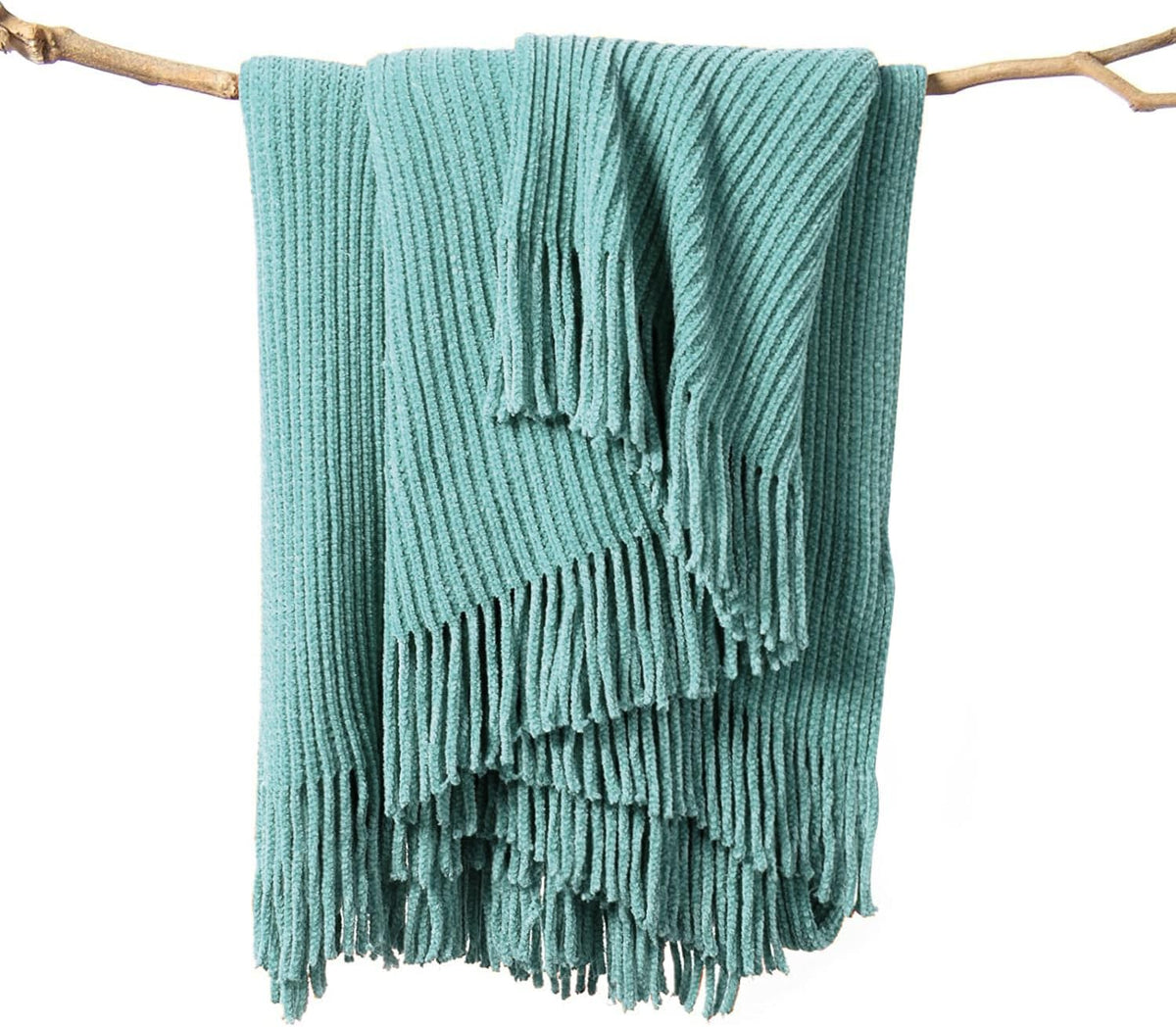 lifein Throw Blanket for Couch, Soft Boho Decor Bed Throw,Cozy Blue Chenille Knitted Small