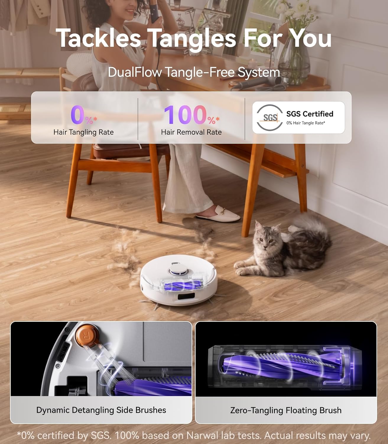 NARWAL Freo Z10 Robot Vacuum and Mop Combo, Tangle Free Robot Mop, 15,000Pa Suction, Adapts to