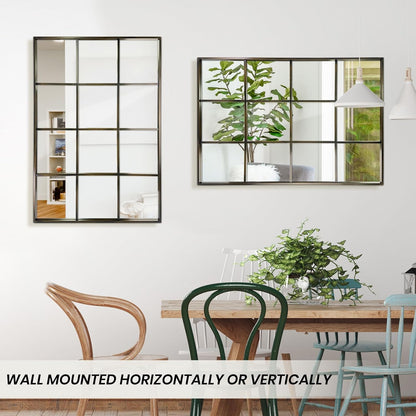 Windowpane Wall Mirror 24"x36" Bronze Wall Mounted Art Pane Mirror Farmhouse Decorative Mirror