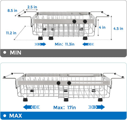 MAJALiS Expandable in Sink Dish Drying Rack - Adjustable Capacity (11.3''-17''L) Stainless Steel