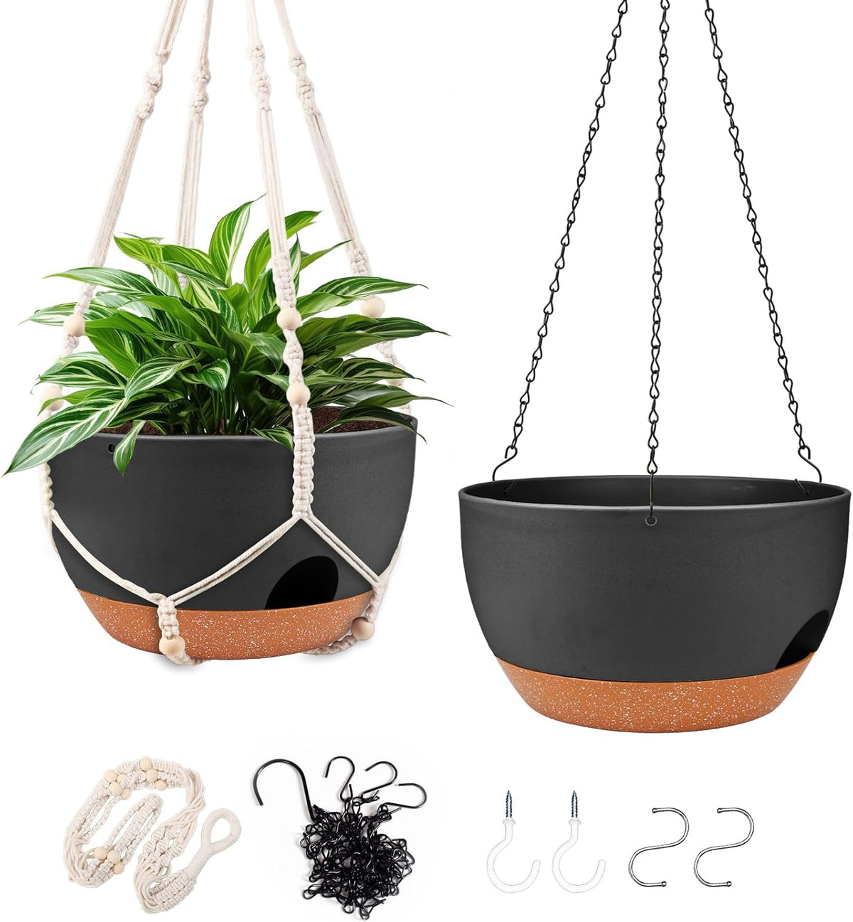 Hanging Planters for Outdoor Indoor Plants, 2 Pack 12 Inch Hanging Basket Plants Outdoor, Self