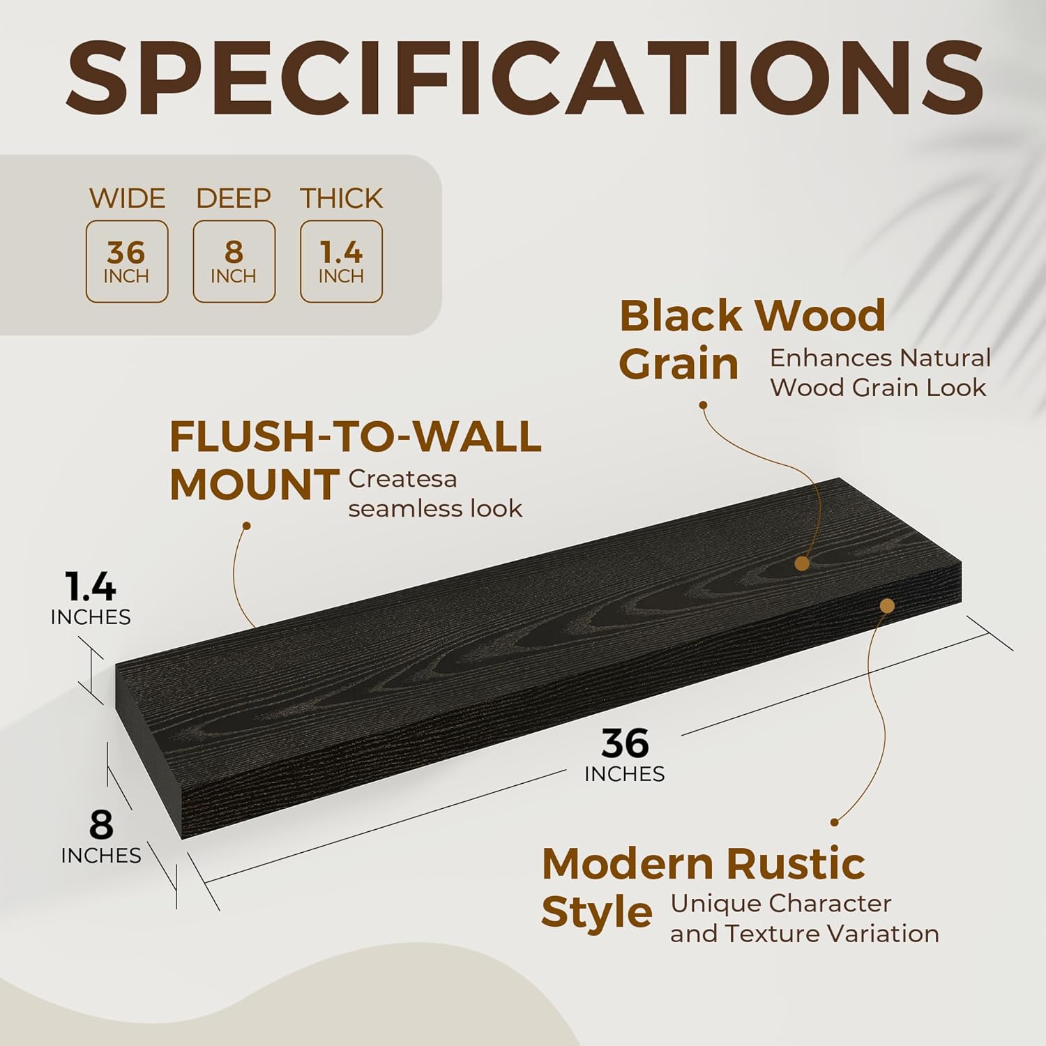 36 inch Floating Shelves Wall Shelves for Office with Invisible Brackets, 8 inch Deep Shelves for