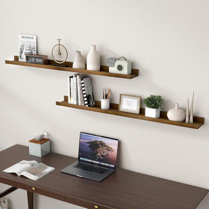 Picture Ledge Wall Shelves 48 inch Width Set of 2, Solid Pine Wood Rustic Floating Ledge Shelves