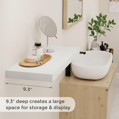 24 Inch Floating Shelves, Rustic 24 x 9 White Floating Shelf for Wall, White Bathroom Shelves Set